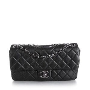 CHANEL  Calfskin Quilted Large Single Flap Black